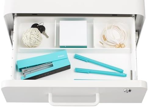 Poppin Drawer Organizer - Filing Drawer Organizer with 4 Compartments, File Cabinet Organizer fits ONLY Stow File Drawers, Sturdy Plastic, Multiple Colors Available (White)