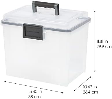 IRIS USA WeatherPro Portable File Box Organizer, 19 Qt. 4-Pack, Clear