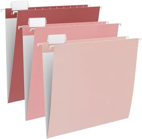 Y YOMA 6 Pack Gradient Hanging File Folders Letter Size Decorative Hanging Folder Pretty File Folder Organizer for Filing Cabinet Office Home with 1/5-Cut Adjustable Tabs, Cute Pink