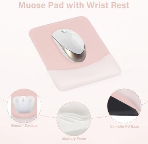 MOSISO Wrist Rest Support Mouse Pad & Keyboard Set, Baby Pink