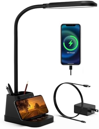 AXX LED Desk Lamp with USB Charging Port for College Dorm Room