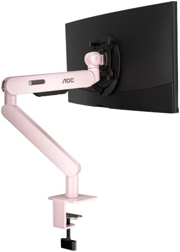 AOC AM400PLUS Premium Aluminum Single Monitor Arm, Mechanical Spring, 17–34 Inch, 4.4–19.8 lbs, VESA 75x75/100x100, C-Clamp, Quick Install Desk Mount with Cable Management (Pink)
