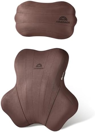 Coverado Car Lumbar Support Pillow and Car Neck Pillow Kit, Ergonomic Design Car Headrest Pillow for Driving, Relax Back Head Muscles Relieve Driving Fatigue, Breathable & Removable Cover