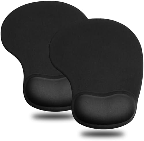 JIKIOU Ergonomic Mouse Pad with Gel Wrist Rest 2 Pack, Portable Small Black