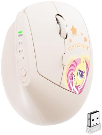My Little Pony Ergonomic Vertical Mouse, VM01 Dual-Mode (2.4GHz/Bluetooth) Wireless Silent Mouse with LED Battery Indicator, 6 Buttons Silent Clicking Mouse for Wrist Comfort, PC, Laptop, Mac(Cream)