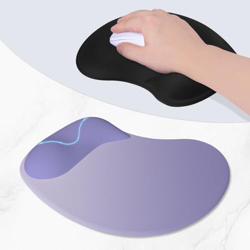 ITNRSIIET Ergonomic Mouse Pad, Cushioned Gel Wrist Rest, Non-Slip Base, Smooth Surface, Compatible with All Mice for Office & Gaming, Desk Accessory, 9.5 x 8.2 inch, Purple