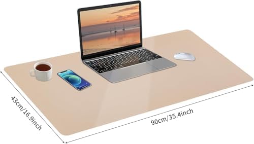 Bloss Leather Desk Pad, Mouse Pad, Non-Slip Desk Protector Mat, Leather Desk Blotter, Computer Desk Pad, Waterproof Desk Mat for Home Office and Decor - Beige (35.4×17Inches)