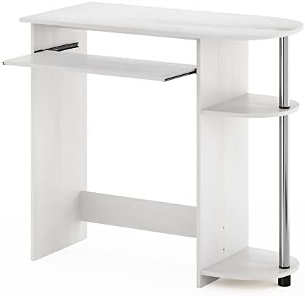 Furinno Simplistic Easy Assembly Computer Desk, with Keyboard Tray, White Oak/Stainless Steel