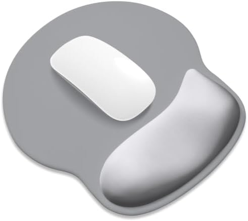 ITNRSIIET Ergonomic Mouse Pad with Wider Memory Foam Wrist Rest +17%, Curved Cushion Reduces Pressure 20%, Pain Relief, Non-Slip, Smooth, Cute Color Desk Accessory, 9.85 x 9 inch, Light Gray Accent