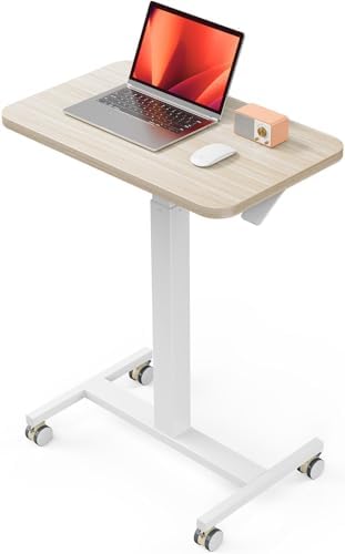 ErGear Mobile Small Standing Desk, Enhanced Adjustable Height Computer Workstations, Portable Rolling Laptop Desk with 4 Lockable Wheels for Home Office & Classroom, Light Walnut