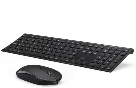 Vssoplor Wireless Keyboard and Mouse, Rechargeable Ultra Slim, Dark Black
