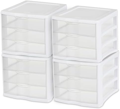 Sterilite Wide 3-Drawer Storage Unit for Bedroom and Dresser, 4-Pack