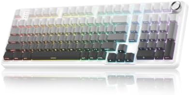 RedThunder K95 S Wireless Mechanical Gaming Keyboard, Hot Swappable Creamy Keyboard with Knob, RGB Backlit, Pre-lubed Linear Switches, Side Engraved PBT Keycaps, Wireless/Wired/BT5.0, Snow & Ash