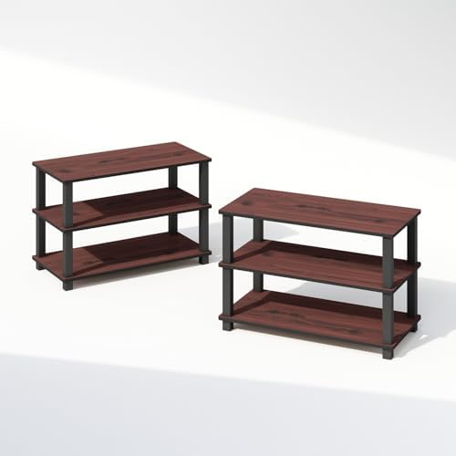 Furinno Turn-S-Tube Storage Shelves Set of 2, 3-Tier Stackable Standing Shelf, Open Corner Shelf, for Organization and Storage, Living Room, Garage, Home Office, Dark Cherry