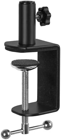 Desk C-Clamp with 1/2" Thread Hole, C Clamp for Microphone Stand, Adjustable Metal Table Clamp on Desk Lamp, Black Desk Lamp Clamp for Swing Arm Magnifying (1, Black)