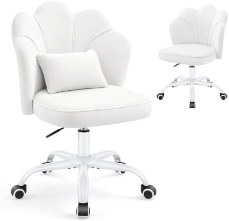 Vanity Chair with Wheels, Swivel Velvet Makeup Desk Chair, White