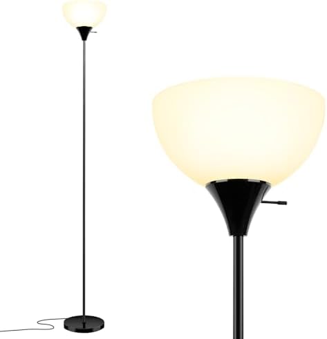 LALISU Floor Lamp, Standing Lamps with White Plastic Shade, Led Floor Lamp