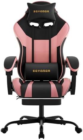 Ergonomic Gaming Chair,A Versatile 3-in-1 Video Game Chair for Work, Study, and Gaming,Features an Adjustable Backrest, Footrest, and Linked Armrests Office Chair for Adults,Blackpink