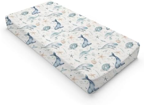 Ocean Animals Baby Changing Pad Cover,Unisex Watercolor Sea Turtle Whales Starfish Nursery Diaper Changing Table Pad Mat Sheet for Boys Girls-16x32