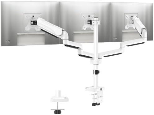 MOUNTUP Triple Monitor Stand Mount - 3 Monitors Desk Mount for Computer Screens Up to 27 inch, Triple Monitor Arm, Heavy Duty Monitors Stand, Each Arm Holds 4.4-19.8 lbs, White