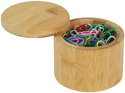 MultiBey Bamboo Paper Clip Holder with Swivel Lid, Wood Container