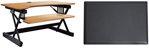 Rocelco 40" Large Height Adjustable Standing Desk Converter with Anti Fatigue Mat BUNDLE - Quick Sit Stand Up Computer Workstation Riser - Retractable Keyboard Tray - Black (R DADRT-40-MAFM)