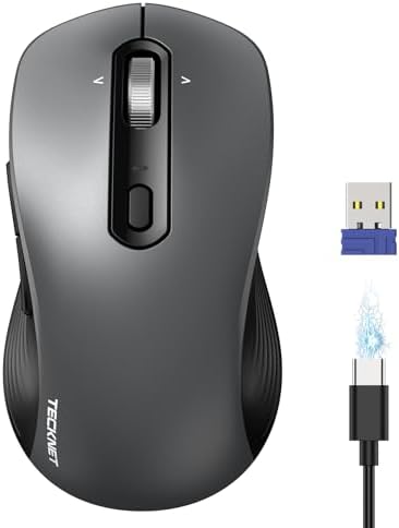 TECKNET Rechargeable Wireless Bluetooth Mouse with 4-Way Wheel, 3-Device