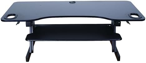 Rocelco 45" Height Adjustable Standing Desk Converter with Anti Fatigue Floor Mat and Slide Out Retractable Keyboard Tray - Sit Stand Up Triple Screen Tabletop Riser - Black (R ADRB-45-MAFM)