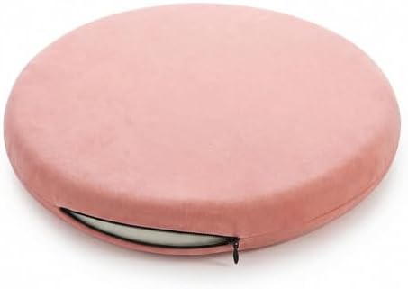Round Chair Cushion, Memory Foam Filling, Knitted Cotton Cover, Removable Zipper Design, Light Gray, Pink, Coffee, Green (Pink, 16 Inch)