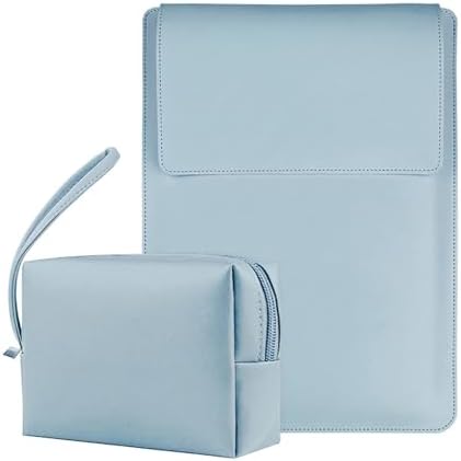 4-in-1 Laptop Sleeve with Stand and Mouse Pad, Faux Leather Protective Case with Accessory Pouch for 13.3-14 Inch Laptops (Sky Blue)