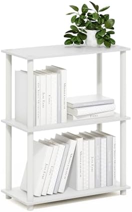 Furinno Turn-N-Tube Storage Shelves, 3-Tier Book Shelf, Corner Shelf, Toolless Open Shelves, for Organization and Storage, Living Room, Garage, Home Office, White