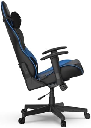 DXRacer Prince Series L Gaming Chair - Reclining, Ergonomic & Comfortable Computer Chair with 2D Armrest, Wing-Shaped Seat Base & Headrest Pillow Faux Leather (Faux Leather, Black & Blue)