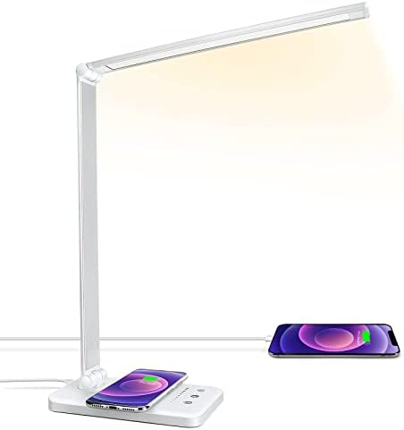 LED Desk Lamp with Wireless Charger, USB Charging Port, Eye Care