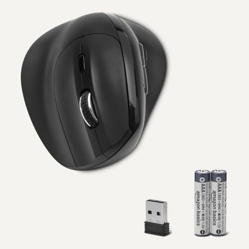 Amazon Basics 6-Button Vertical Wireless Mouse for Laptop & Desktop PC, Right-Handed, Adjustable DPI, Medium to Large Palm Sizes, Black