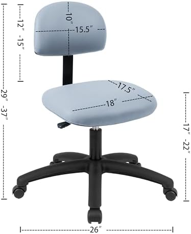 FSS Series Square seat Low (17"-22") seat Height Chair. Vinyl-for Office, Garage, Desk, Shop, Computer, Doctor, Medical, Easy to Clean! NO Footring (Gray, Low, _Standard Casters)