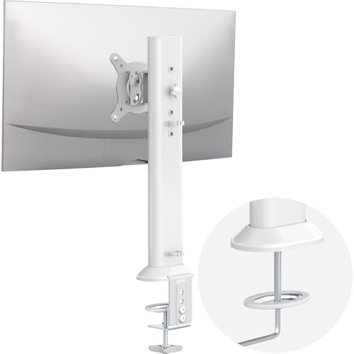 Hemudu Single Desk Monitor Arm Mount Stand Fit for 13 inch to 32 inch Flat Curved Computer Screen with Swivel, Height Adjustable, Rotation,Holds up to 77lbs, White