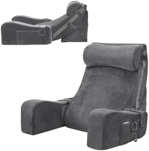 Sasttie 15-25 inch Adjustable Reading Pillow with Armrests, Dark Grey