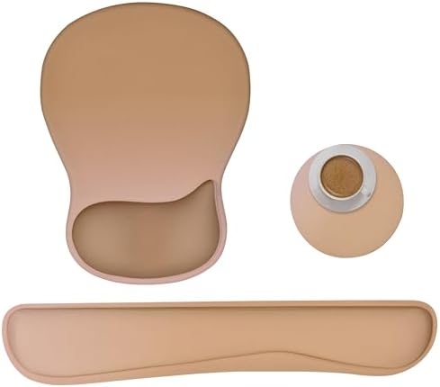 Wrist Rest Support for Mouse Pad Keyboard Set Circle Coaster Gaming Mouse Pad Ergonomic Gel Memory Foam Set for Computer, Laptop, Office, Pain Relief, Comfortably Typing Brown KM-32