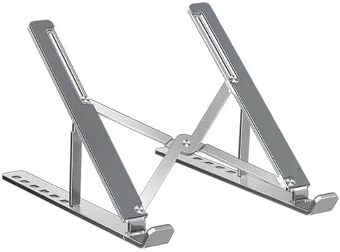 Portable Laptop Stand BEIFOER Foldable Laptop Stands for Desk, Adjustable Aluminum+Silicone Ergonomic Travel Laptop Riser, Ventilated Cooling MacBook Stand for All 10-18'' Notebook, Sliver