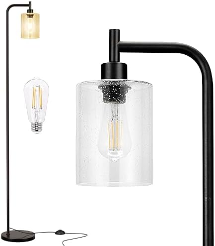Ziisee Floor Lamps for Living Room - Standing Lamp with Seeded Glass Shade, Modern Floor Lamp with LED Bulbs, Industrial Floor Lamp for Bedroom, Black Tall Lamp for Office(Light Bulb Included)