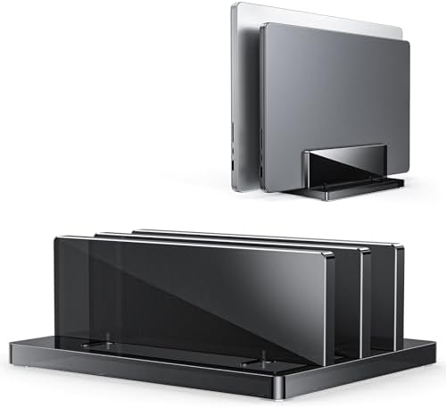OMOTON Vertical Laptop Stand, Black Acrylic Dual Holder for MacBook Gaming