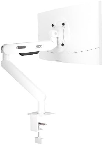 AOC AM400PLUS Premium Aluminum Single Monitor Arm, Mechanical Spring, 17–34 Inch, 4.4–19.8 lbs, VESA 75x75/100x100, C-Clamp, Quick Install Desk Mount with Cable Management (White)