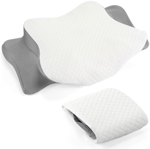 HunnmingRe Pillow Case for Cervical Neck, Light Gray, White, Standard Size