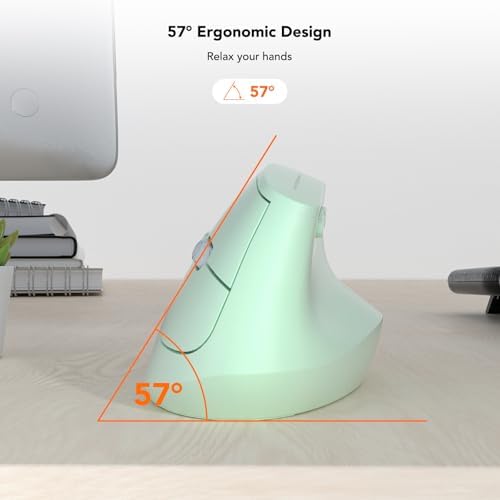 KYSONA EM18 Wireless Ergonomic Vertical Mouse, Ergo Design, Bluetooth Cordless Mouse for Medium/Large Hands, Silent Click, 5-Level Adjustable DPI, Carpal Tunnel Mice for Computer/PC/Mac/Laptop, Green