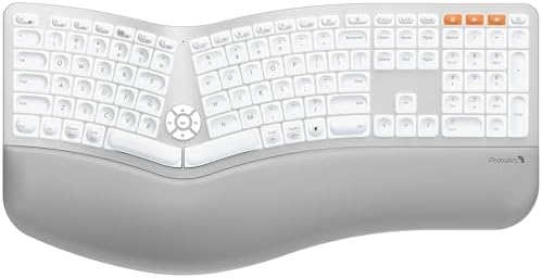 ProtoArc EK01 Plus Backlit Bluetooth Ergonomic Keyboard, White Silver