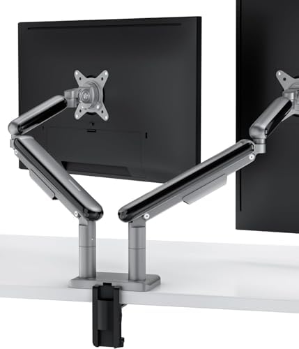 Desktronic Dual Monitor Arm — PowerSpring Technology for 2 Monitors, Up to 34" & 17.6 lbs Each, 360° Rotation, VESA 75/100 Compatible, Ergonomic Design for Home Office & Gaming Setup