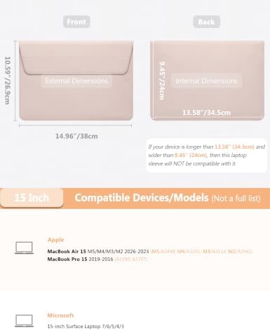 HYZUO 15 Inch Laptop Sleeve Case Bag with Adjustable Stand, Apricot