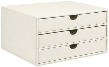UnionBasic Document Organizer, 3-Drawer File Cabinet Document Storage Box, Office Desktop Filing Organizer, Creamy White