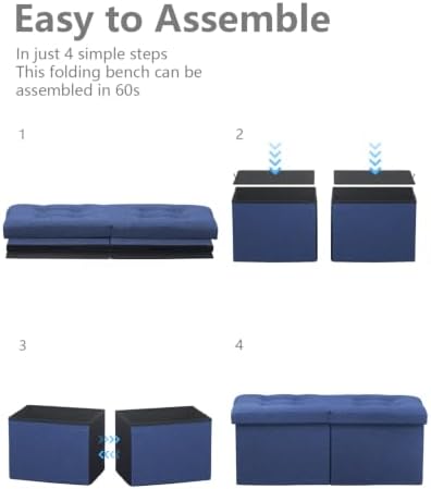AmasSmile Footrest Ottoman Storage Bench, 34" Linen Folding Chest, Blue