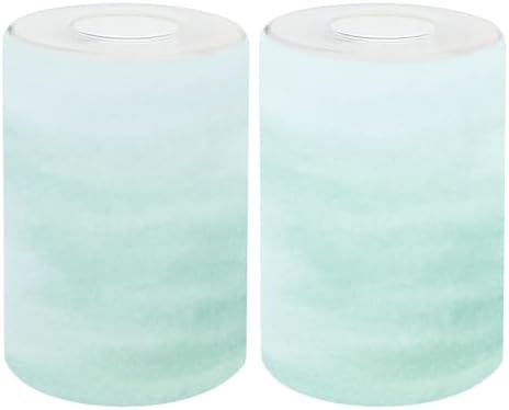 2 Pack Cylinder Glass Lamp Shade Teal Blue Ombre Watercolor Painted Covers with 1-5/8" Fitter Opening Light Fixture Replacement for Table Lamp Bathroom Vanity Light